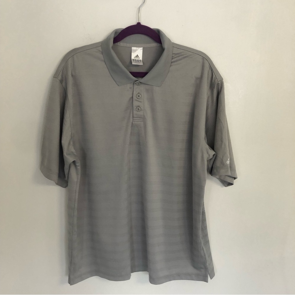 ADIDAS Climalite Men Gray Short Sleeve Polo Shirt L 100% Polyester Silver